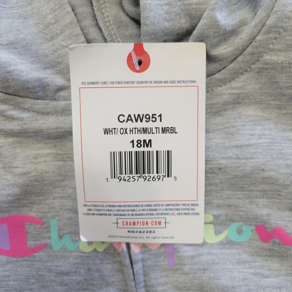 Champion Zip Hoodie Toddler Girls 18M Gray Rainbow Logo Peplum Ruffle CAW951
